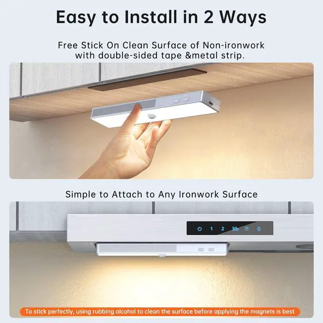 Alt view image 6 of 7 - LED Closet Light, 30LEDs Dimmer USB Rechargeable Motion Sensor Light Under Cabinet Lighting with Remote Control, Wireless Stick-Anywhere Night Safe Light Bar for Wardrobe,Kitchen-2 Pcs
