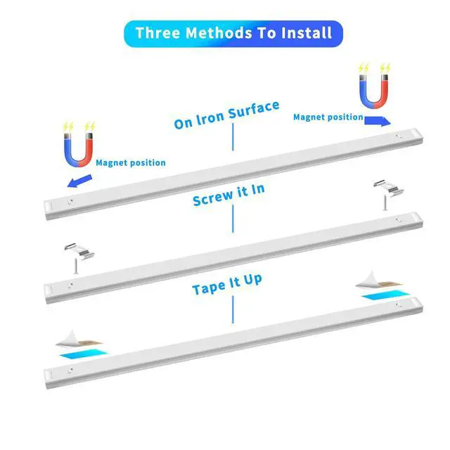 Alt view image 5 of 7 - LED Cabinet Lights Bar with Motion Sensor, Dimmable Brightness and Color, IR Remote, Ultra Thin Strips Lighting Magnetic Mounting for Kitchen,Bookshelf,Closet 3Pack
