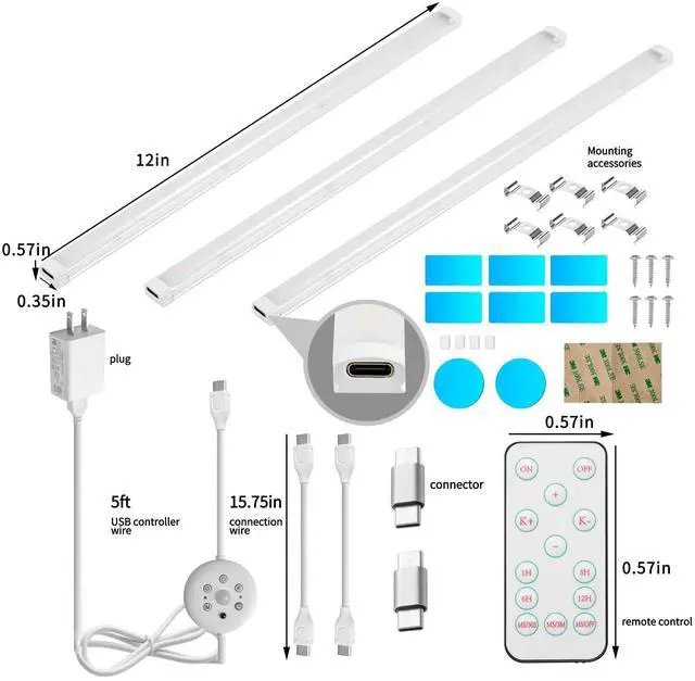 Alt view image 6 of 7 - LED Cabinet Lights Bar with Motion Sensor, Dimmable Brightness and Color, IR Remote, Ultra Thin Strips Lighting Magnetic Mounting for Kitchen,Bookshelf,Closet 3Pack
