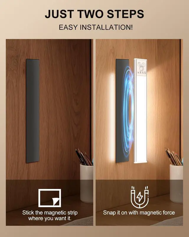 Alt view image 5 of 7 - LED Under Cabinet Lighting | 2500mAh Motion Sensor Under Counter Lights for Kitchen | USB Rechargeable Cabinet Lighting Wireless Dimmable Night Light for Closet Wardrobe Cupboard Stairs, 2 Pack