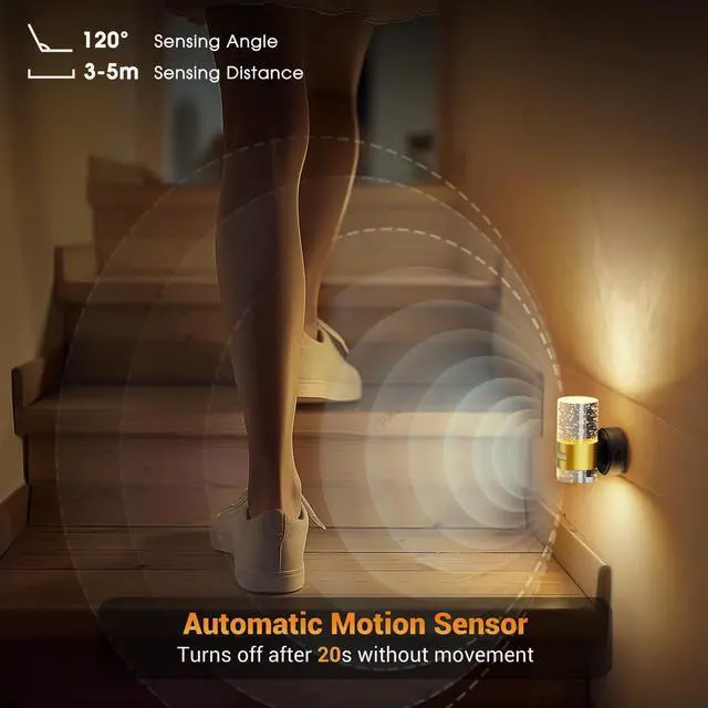 Alt view image 4 of 7 - Motion Sensor Night Light, Wireless Rechargeable Night Light Wall Mounted, 2 Pack Motion Activated Night Lights, Dimmable Nightlight 3000K Warm White, for Bathroom Hallway Stairs