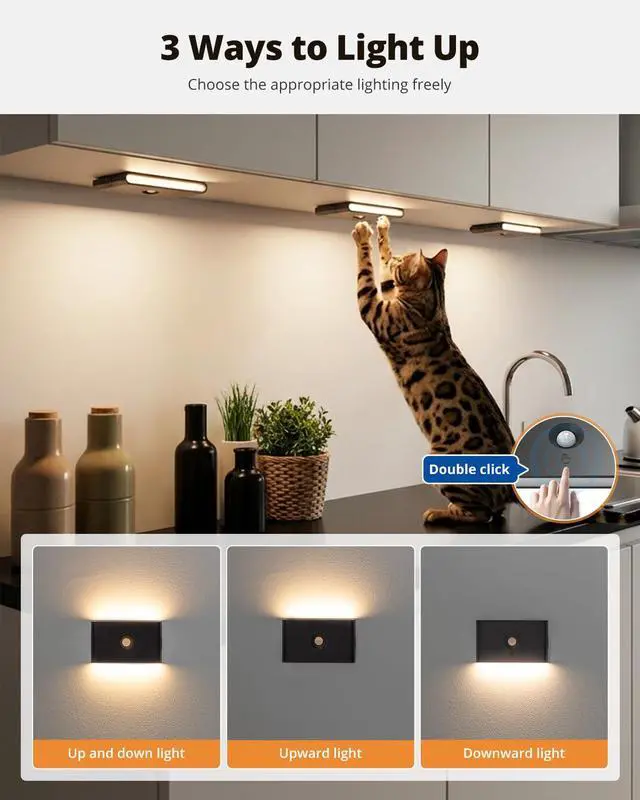 Alt view image 3 of 7 - 3CCT Rechargeable Stair Lights Indoor, Black Stairway Lights Indoor with Magnetic Mount, Dimmable Stair Lights Motion Sensor for Stairway, Hallway, Kitchen, Bathroom(6 Packs)