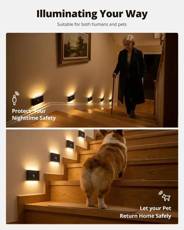 Alt view image 7 of 7 - 3CCT Rechargeable Stair Lights Indoor, Black Stairway Lights Indoor with Magnetic Mount, Dimmable Stair Lights Motion Sensor for Stairway, Hallway, Kitchen, Bathroom(6 Packs)