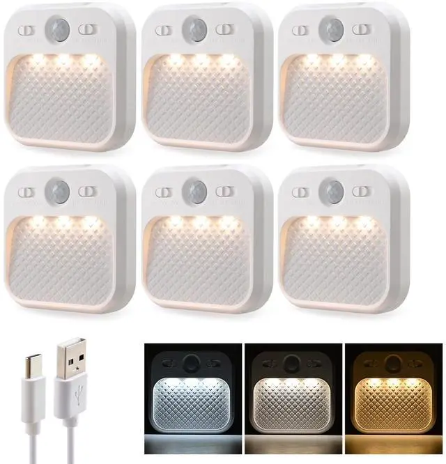Main image of Motion Sensor Night Light 6 Pack, Rechargeable Magnetic Night Light with 3 Color Temperatures & Stepless Dimming, Timer Function, Soft Downward Anti-Glare Light for Hallway Stairs Closet Bedroom RV