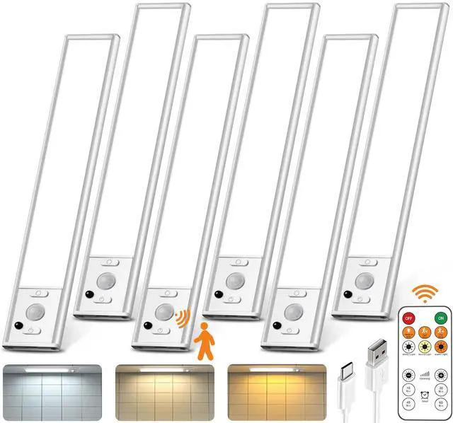 Main image of 9inch Under Cabinet Lighting with Remote, Rechargeable LED Motion Sensor Light Indoor, Closet Lights Wireless, 3 Color Temps & Dimmable, Magnetic Under Counter Lights for Kitchen, Stairs, 6 Pack
