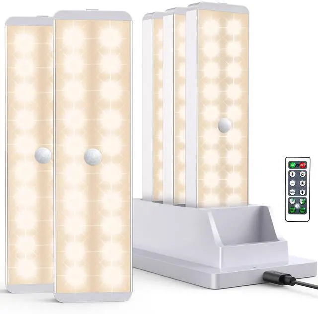 Main image of LED Closet Light with Charging Station, 5 Pcs Dimmer Rechargeable Motion Sensor Under Cabinet Lighting, Stick-Anywhere Night Safe Light Bar for Wardrobe,Kitchen-Warm
