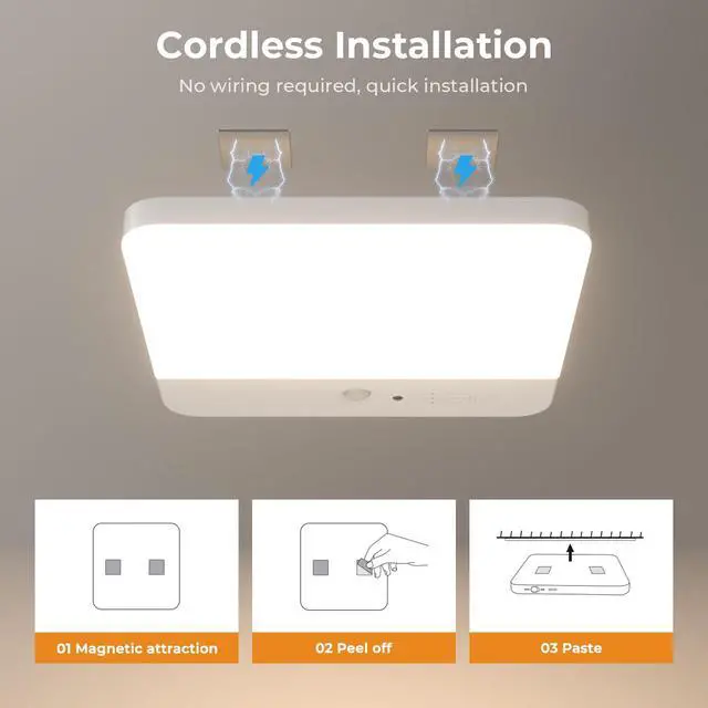 Alt view image 7 of 7 - Motion Sensor Ceiling Light Fixture, Cordless Closet Light Battery Operated, Rechargeable Magnetic Mount LED Shower Light for Bathroom,Stairs,Garage,Hallway, Color Change, 2 Pack