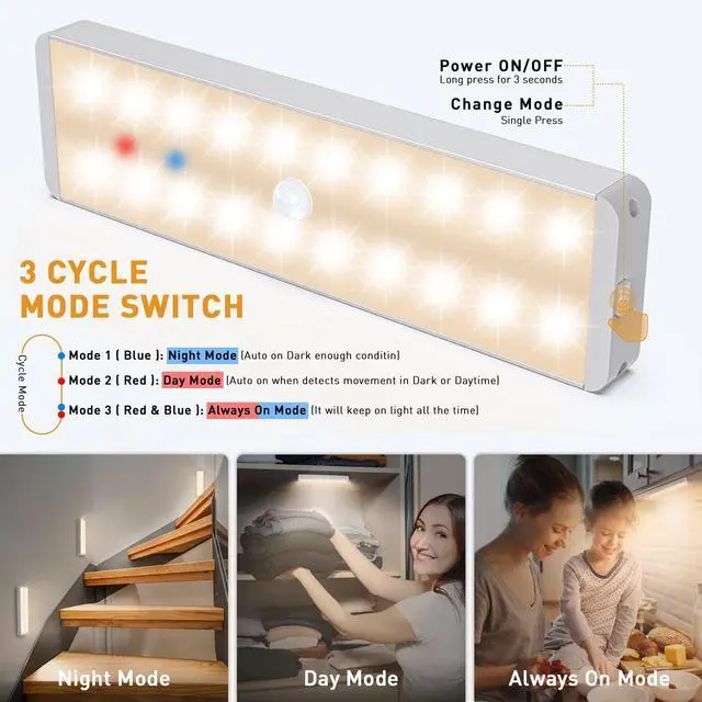 Alt view image 4 of 6 - LED Closet Light with Charging Station, 5 Pcs Dimmer Rechargeable Motion Sensor Under Cabinet Lighting, Stick-Anywhere Night Safe Light Bar for Wardrobe,Kitchen-Warm