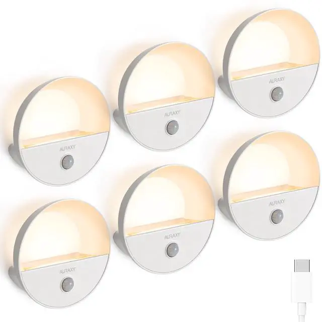 Main image of Rechargeable Battery Night Light, Motion Sensor Night Light, LED Warm White Magnetic Stick-on Motion Sensored Hallway Light, with Dusk to Dawn Sensor for Stairs, Wall, Closet, Cabinet (6 Pack)