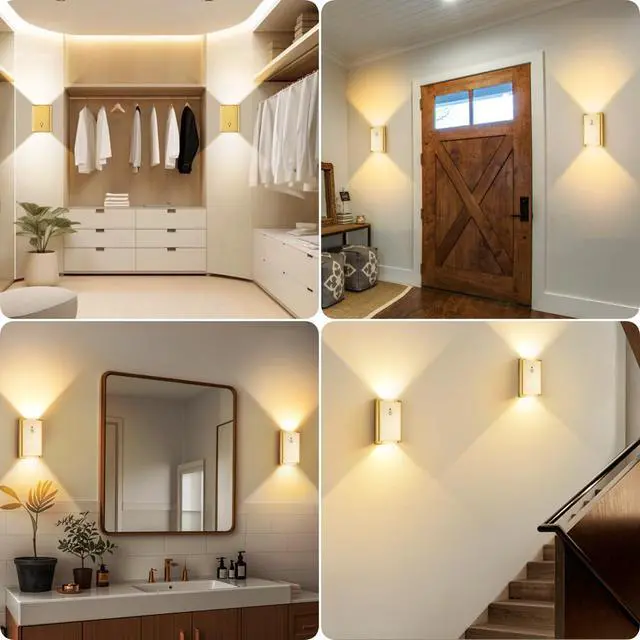 Alt view image 5 of 7 - 4 Pack Battery Operated Wall Lights - 5000mAh Rechargeable Motion Sensor Wall Sconce with Remote, 3 Colors Wireless Wall Lamp Magnetic Motion Sensor Night Light Indoor for Hallway Stairway, Gold