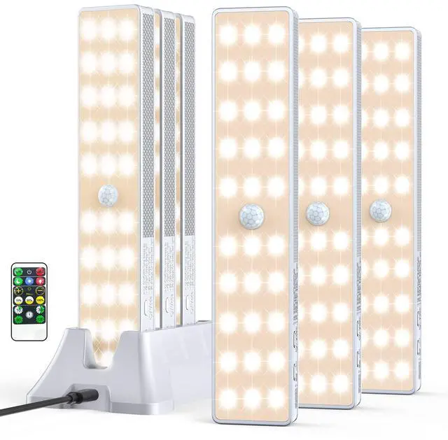 Main image of LED Closet Light with Charging Station, 6 Pcs 30LEDs Rechargeable Motion Sensor Under Cabinet Lighting, Stick-Anywhere Night Safe Light Bar for Wardrobe,Kitchen-Warm White