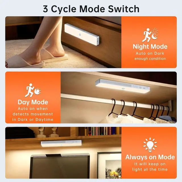 Alt view image 5 of 6 - LED Closet Light with Charging Station, 6 Pcs 30LEDs Rechargeable Motion Sensor Under Cabinet Lighting, Stick-Anywhere Night Safe Light Bar for Wardrobe,Kitchen-Warm White