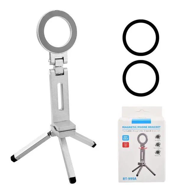 Alt view image 6 of 6 - Magnetic Tripod for Phone,360° Rotating Phone Tripod Stand,Adjustable,Clipable,Foldable and Triangular Fixing Airplane Travel Essentials Phones Holder for Phones(Silver,Size:19 * 16cm)