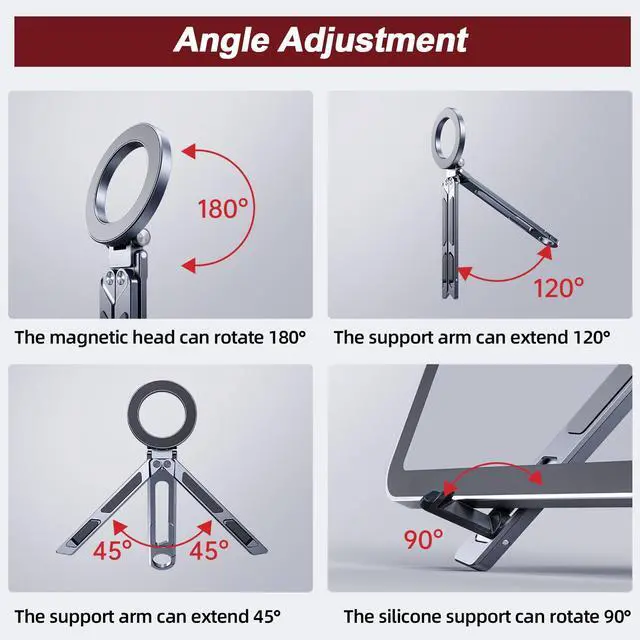 Alt view image 4 of 7 - Magnetic Tripod for iPhone iPad, 2-in-1 Portable Phone Stand with Carabiner for Travel Gym, Selfie Stick Tablet Holder Strong Magnet Quick Mount Compatible with iPhone 17 16 15 14 13 12 iPad Series