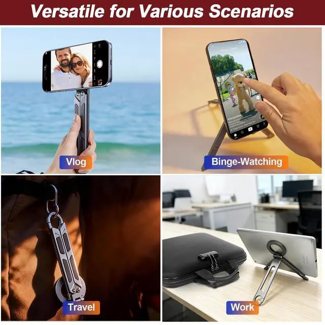 Alt view image 7 of 7 - Magnetic Tripod for iPhone iPad, 2-in-1 Portable Phone Stand with Carabiner for Travel Gym, Selfie Stick Tablet Holder Strong Magnet Quick Mount Compatible with iPhone 17 16 15 14 13 12 iPad Series