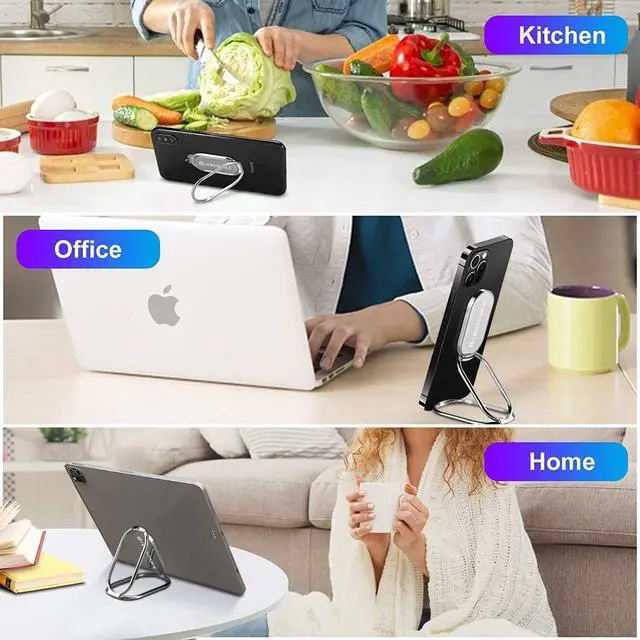 Alt view image 2 of 7 - Foldable Cell Phone Stand for Desk, Adjustable Cellphone Ring Holder Finger Kickstand for Office Desktop & Magnetic Car Mount, Rotatable Multi-Angle Hand Grip for iPhone 16 15 Smartphones Back Case