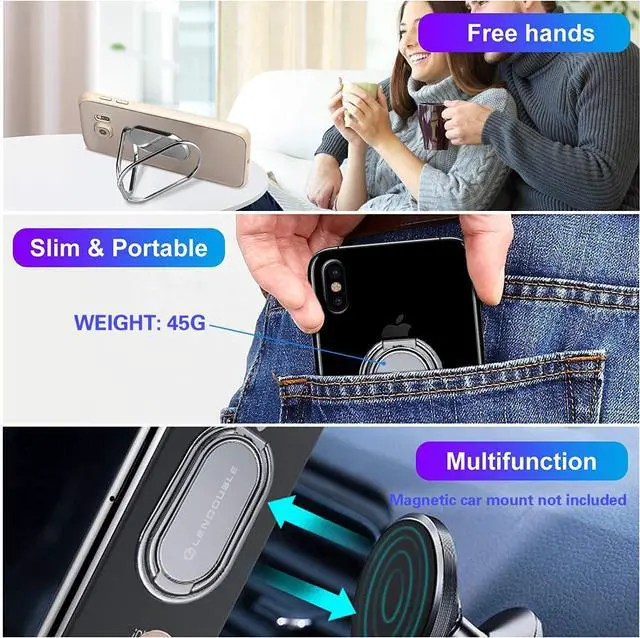 Alt view image 3 of 7 - Foldable Cell Phone Stand for Desk, Adjustable Cellphone Ring Holder Finger Kickstand for Office Desktop & Magnetic Car Mount, Rotatable Multi-Angle Hand Grip for iPhone 16 15 Smartphones Back Case