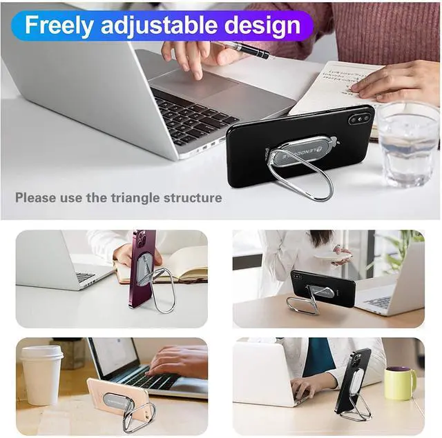 Alt view image 4 of 7 - Foldable Cell Phone Stand for Desk, Adjustable Cellphone Ring Holder Finger Kickstand for Office Desktop & Magnetic Car Mount, Rotatable Multi-Angle Hand Grip for iPhone 16 15 Smartphones Back Case