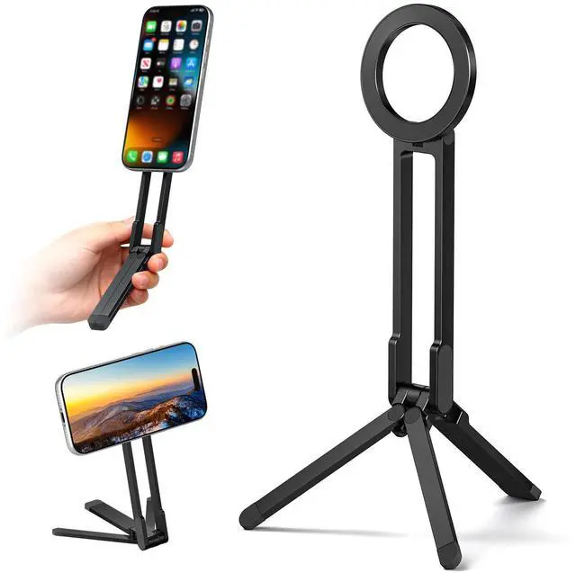 Main image of Magnetic Phone Tripod Stand,Foldable Pocket Cell Phone Mount,Adjustable Travel Gym Selfie Stick Mini Tripod Handle Desktop Stand for MagSafe iPhone 17 16 15 14 13 12 11& All Smartphones,Black