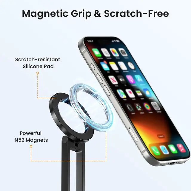 Alt view image 4 of 7 - Magnetic Phone Tripod Stand,Foldable Pocket Cell Phone Mount,Adjustable Travel Gym Selfie Stick Mini Tripod Handle Desktop Stand for MagSafe iPhone 17 16 15 14 13 12 11& All Smartphones,Black