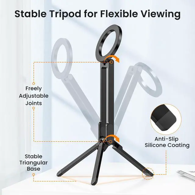 Alt view image 2 of 7 - Magnetic Phone Tripod Stand,Foldable Pocket Cell Phone Mount,Adjustable Travel Gym Selfie Stick Mini Tripod Handle Desktop Stand for MagSafe iPhone 17 16 15 14 13 12 11& All Smartphones,Black