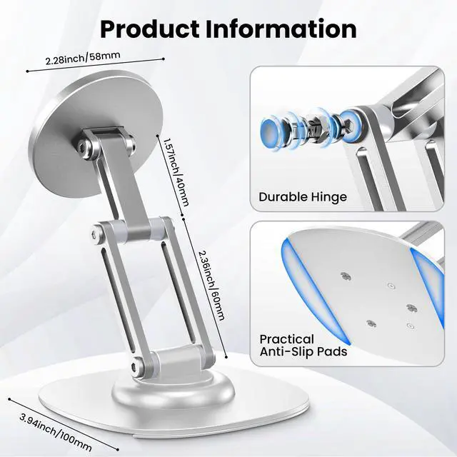 Alt view image 5 of 7 - Magnetic Phone Stand, Fits for MagSafe, 360° Rotation Adjustable Strong Magnets Desk Office Kitchen Foldable Phone Holder Stand with Non-Slip Base for iPhone 17/16/15/14/13/12 Series, White