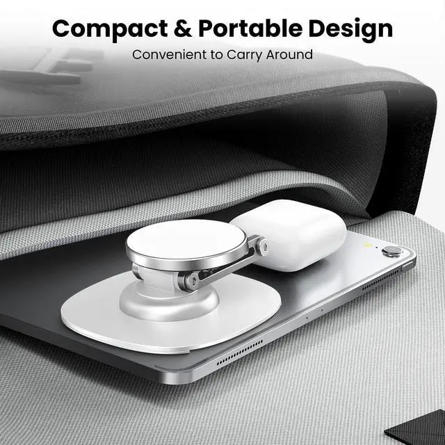Alt view image 7 of 7 - Magnetic Phone Stand, Fits for MagSafe, 360° Rotation Adjustable Strong Magnets Desk Office Kitchen Foldable Phone Holder Stand with Non-Slip Base for iPhone 17/16/15/14/13/12 Series, White