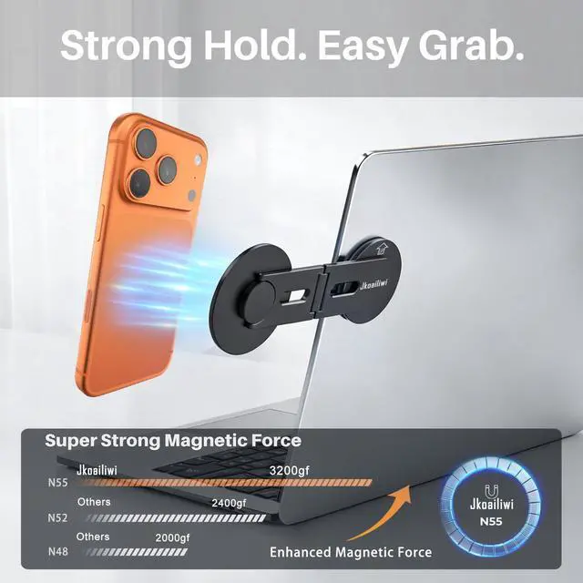 Alt view image 7 of 7 - Magnetic Laptop Phone Holder Mount for Dual Screen, Invisible Foldable Design Continuity Camera Mount for Magsafe iPhone 12-17 Series, Aluminum Extended Side Mount Stand for MacBook, Tesla