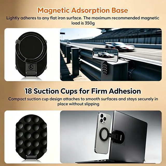 Alt view image 5 of 6 - 2026 New 3 in 1 Magnetic Suction Cup Phone Mount, 18 Strong Suction Cups Car Phone Holder, 360° Rotatable Universal Phone Stand for Gym Kitchen Home Office.(1PC)
