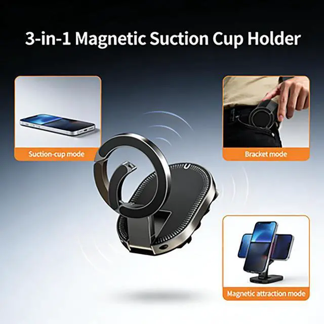 Alt view image 6 of 6 - 2026 New 3 in 1 Magnetic Suction Cup Phone Mount, 18 Strong Suction Cups Car Phone Holder, 360° Rotatable Universal Phone Stand for Gym Kitchen Home Office.(1PC)