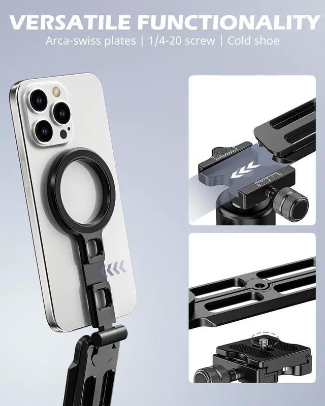Alt view image 3 of 6 - Magnetic Portable Tripod for iPhone -MagSafe Mini Phone Stand & Universal Tripod Mount, Foldable Aluminum Phone Holder for iPhone 16/15/14/13/12, Pocket Travel Desktop All in One