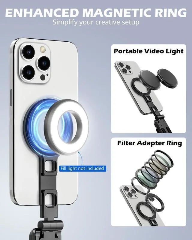 Alt view image 4 of 6 - Magnetic Portable Tripod for iPhone -MagSafe Mini Phone Stand & Universal Tripod Mount, Foldable Aluminum Phone Holder for iPhone 16/15/14/13/12, Pocket Travel Desktop All in One