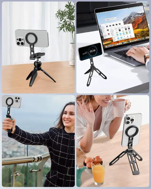 Alt view image 6 of 6 - Magnetic Portable Tripod for iPhone -MagSafe Mini Phone Stand & Universal Tripod Mount, Foldable Aluminum Phone Holder for iPhone 16/15/14/13/12, Pocket Travel Desktop All in One