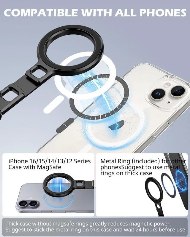 Alt view image 5 of 6 - Magnetic Portable Tripod for iPhone -MagSafe Mini Phone Stand & Universal Tripod Mount, Foldable Aluminum Phone Holder for iPhone 16/15/14/13/12, Pocket Travel Desktop All in One