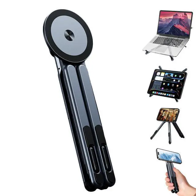 Main image of 4-in-1 Foldable Laptop Stand, Portable Magnetic Phone Holder | N55 Magnets MagSafe Compatible, Pocket-Sized Tripod Handle for MacBook, iPad, Travel & Vlog, Adjustable Ergonomic View Mount