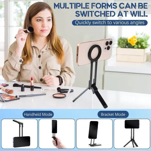 Alt view image 4 of 7 - Universal Magnetic Phone Tripod Stand, Foldable Aluminum Alloy Quick Mount with Strong Magnet, Portable Pocket Size for iPhone Android Smartphones, Travel & Daily Vlog Shooting (Black)