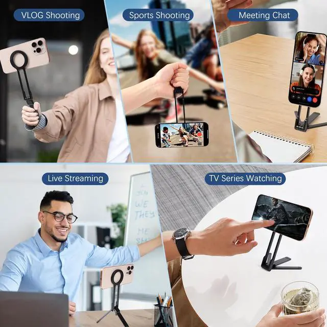 Alt view image 7 of 7 - Universal Magnetic Phone Tripod Stand, Foldable Aluminum Alloy Quick Mount with Strong Magnet, Portable Pocket Size for iPhone Android Smartphones, Travel & Daily Vlog Shooting (Black)