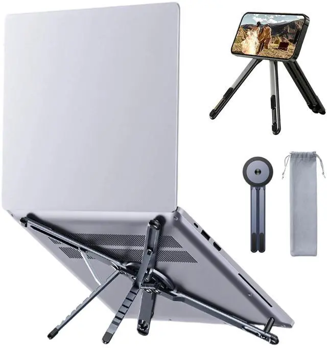 Main image of 3 in 1 Magnetic Tripod Holder Mount Portable Phone Stand Foldable 8-Level Height Adjustable Laptop Stand for Desk Phone Stand Tripod for 1016" Laptops and 413" Phones/Tablets