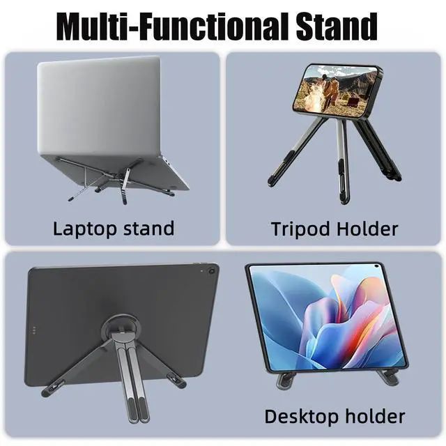Alt view image 2 of 7 - 3 in 1 Magnetic Tripod Holder Mount Portable Phone Stand Foldable 8-Level Height Adjustable Laptop Stand for Desk Phone Stand Tripod for 1016" Laptops and 413" Phones/Tablets
