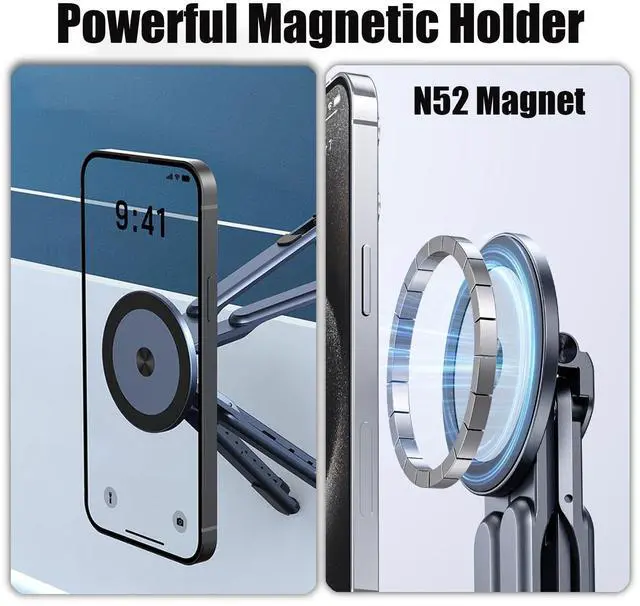 Alt view image 3 of 7 - 3 in 1 Magnetic Tripod Holder Mount Portable Phone Stand Foldable 8-Level Height Adjustable Laptop Stand for Desk Phone Stand Tripod for 1016" Laptops and 413" Phones/Tablets