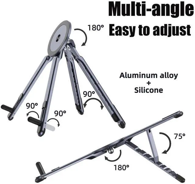 Alt view image 5 of 7 - 3 in 1 Magnetic Tripod Holder Mount Portable Phone Stand Foldable 8-Level Height Adjustable Laptop Stand for Desk Phone Stand Tripod for 1016" Laptops and 413" Phones/Tablets