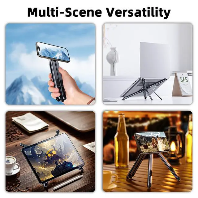 Alt view image 6 of 7 - 3 in 1 Magnetic Tripod Holder Mount Portable Phone Stand Foldable 8-Level Height Adjustable Laptop Stand for Desk Phone Stand Tripod for 1016" Laptops and 413" Phones/Tablets