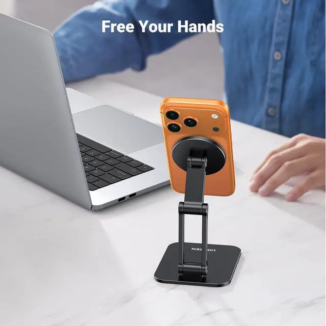 Alt view image 2 of 7 - Magnetic Phone Stand Compatible with MagSafe Holder for Desk Ergonomic Design Adjustable, Aluminum Cell Phone Stand Compatible for iPhone 17 Air 16 15 14 13 12 Pro Max and MagSafe Case, Black