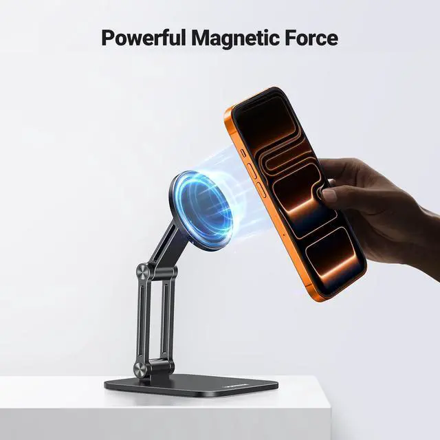 Alt view image 3 of 7 - Magnetic Phone Stand Compatible with MagSafe Holder for Desk Ergonomic Design Adjustable, Aluminum Cell Phone Stand Compatible for iPhone 17 Air 16 15 14 13 12 Pro Max and MagSafe Case, Black