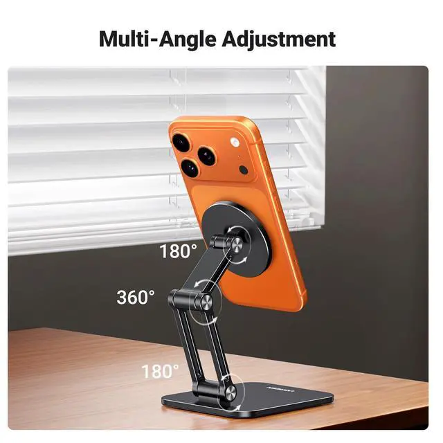Alt view image 4 of 7 - Magnetic Phone Stand Compatible with MagSafe Holder for Desk Ergonomic Design Adjustable, Aluminum Cell Phone Stand Compatible for iPhone 17 Air 16 15 14 13 12 Pro Max and MagSafe Case, Black
