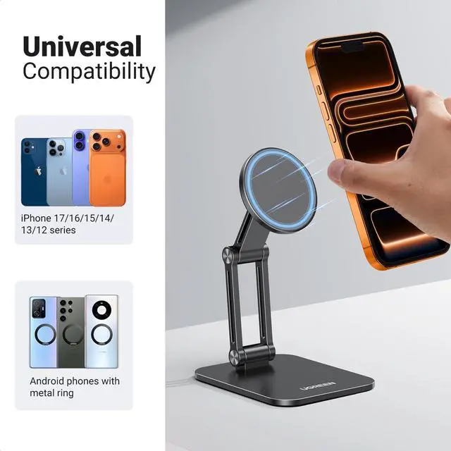 Alt view image 6 of 7 - Magnetic Phone Stand Compatible with MagSafe Holder for Desk Ergonomic Design Adjustable, Aluminum Cell Phone Stand Compatible for iPhone 17 Air 16 15 14 13 12 Pro Max and MagSafe Case, Black
