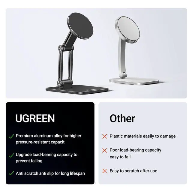 Alt view image 7 of 7 - Magnetic Phone Stand Compatible with MagSafe Holder for Desk Ergonomic Design Adjustable, Aluminum Cell Phone Stand Compatible for iPhone 17 Air 16 15 14 13 12 Pro Max and MagSafe Case, Black