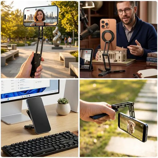 Alt view image 2 of 7 - for Magsafe Phone Stand & Tripod Adapter, Aluminum iPhone Mount with Arca-Swiss Base,1/4" Thread Foldable Desktop Stand & Selfie Stick Grip, Compatible with iPhone 17/16...Andriod