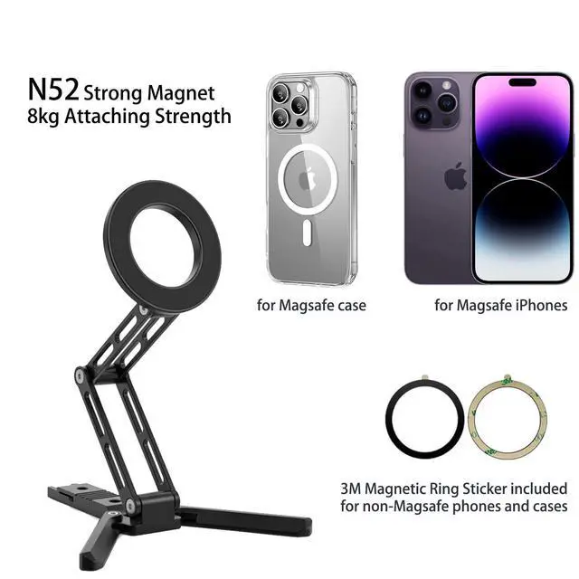 Alt view image 4 of 7 - for Magsafe Phone Stand & Tripod Adapter, Aluminum iPhone Mount with Arca-Swiss Base,1/4" Thread Foldable Desktop Stand & Selfie Stick Grip, Compatible with iPhone 17/16...Andriod