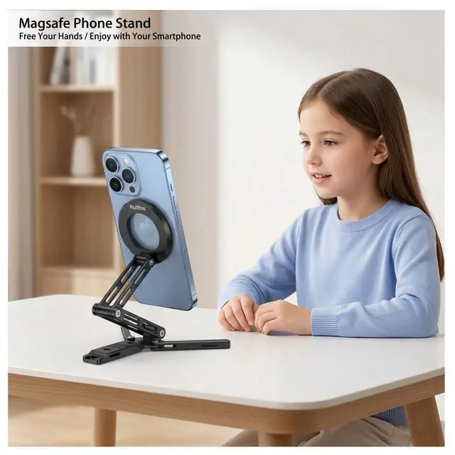 Alt view image 6 of 7 - for Magsafe Phone Stand & Tripod Adapter, Aluminum iPhone Mount with Arca-Swiss Base,1/4" Thread Foldable Desktop Stand & Selfie Stick Grip, Compatible with iPhone 17/16...Andriod